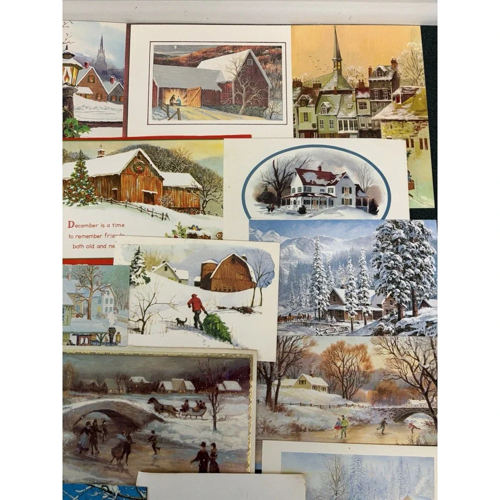 Vintage Christmas Cards Fronts ONLY Houses Barns More Scrapbooking Crafts 50+